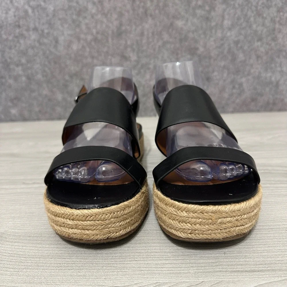 Naturalizer Espadrille‎ Platform Sandals Black Leather Ankle Strap Women 7.5